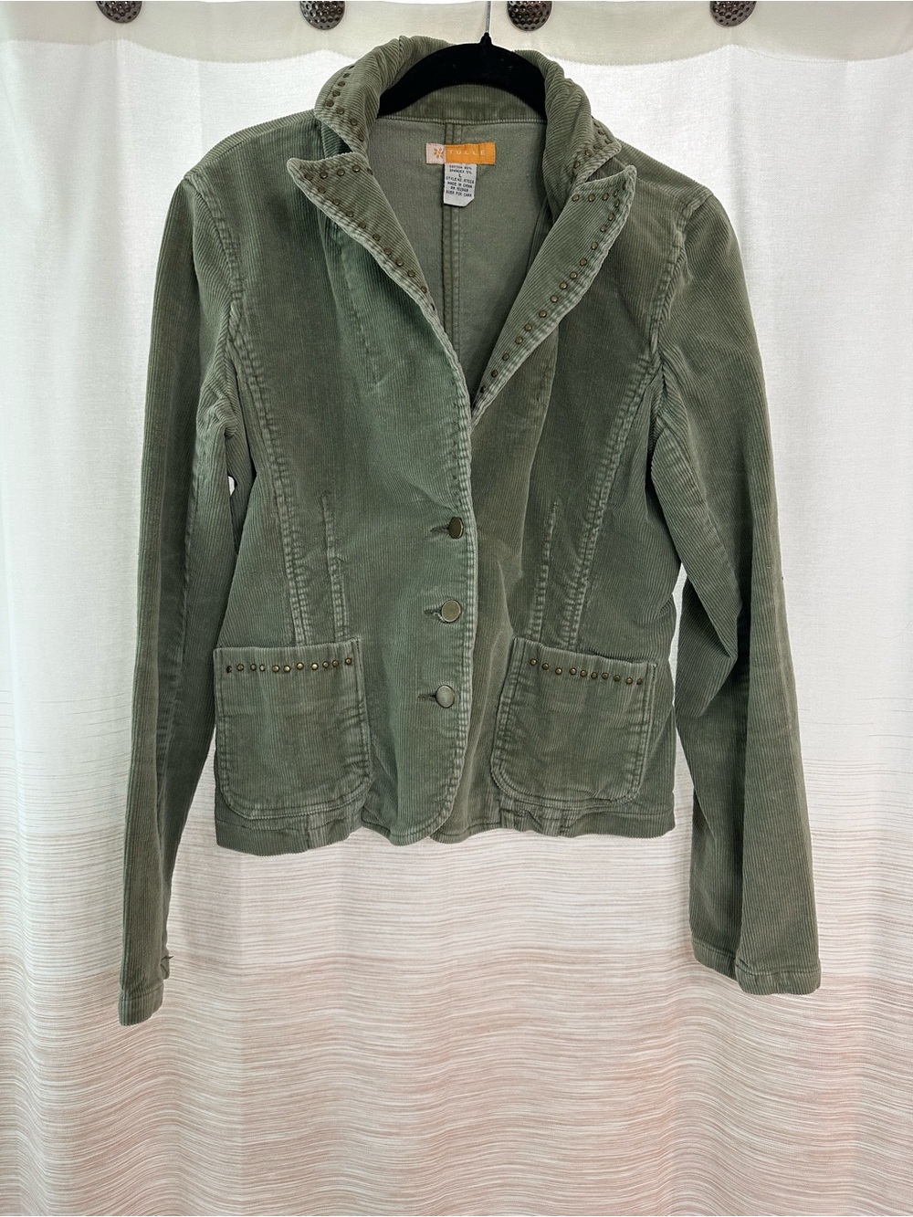 Anthropologie Tulle Brand Corduroy Military Green Blazer Size L